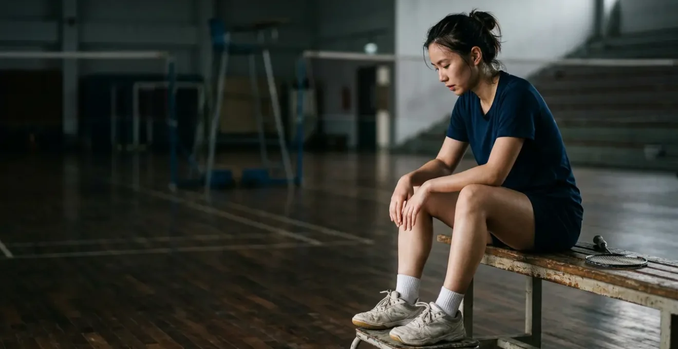 Athlète de badminton en phase de récupération après un tournoi intense