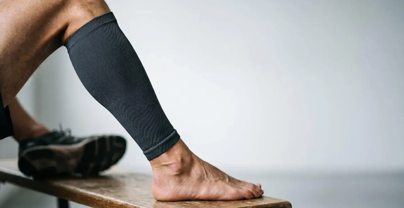 Manchon de compression sur mollet pour récupération sportive au badminton
