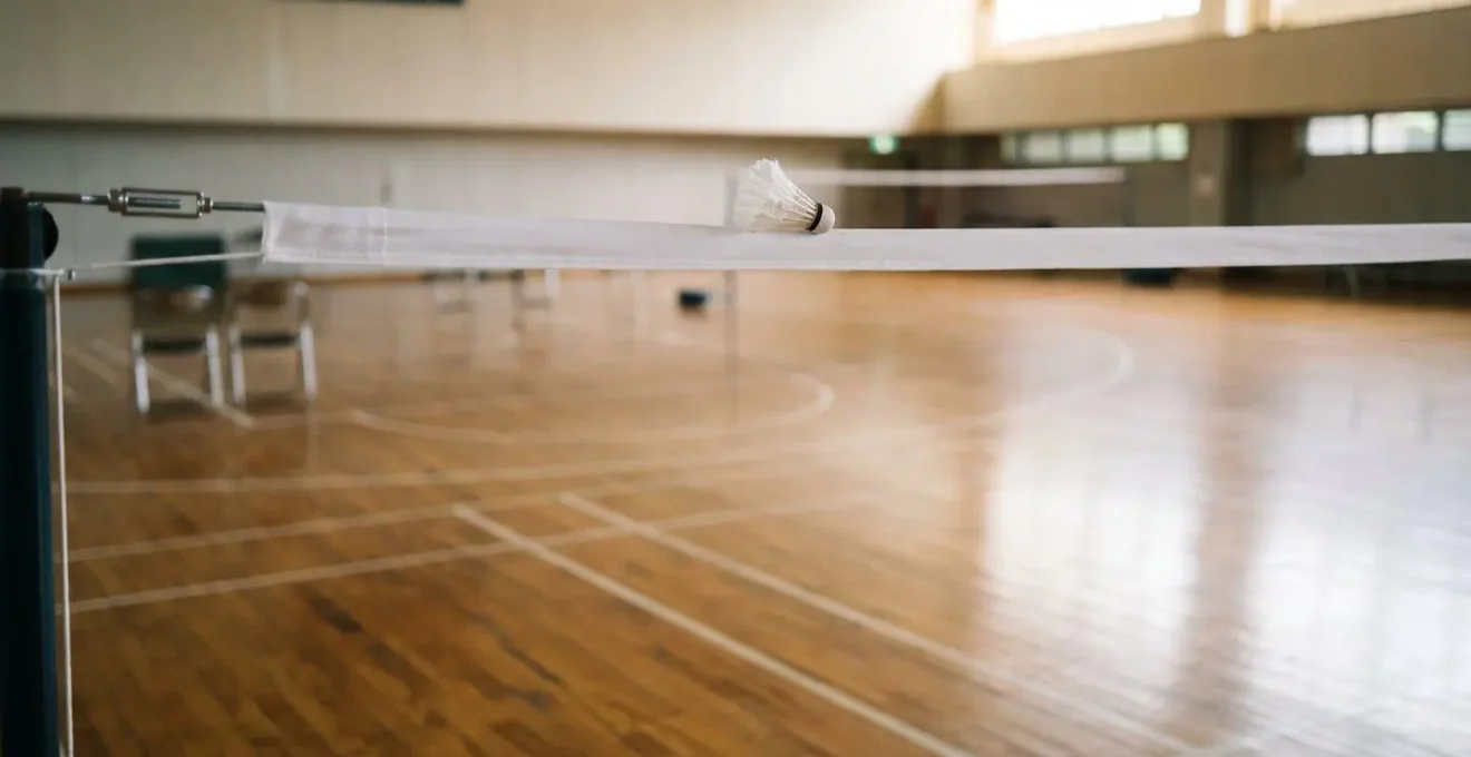 Exercice d'entraînement au badminton avec focus sur la zone du filet et le contrôle du volant