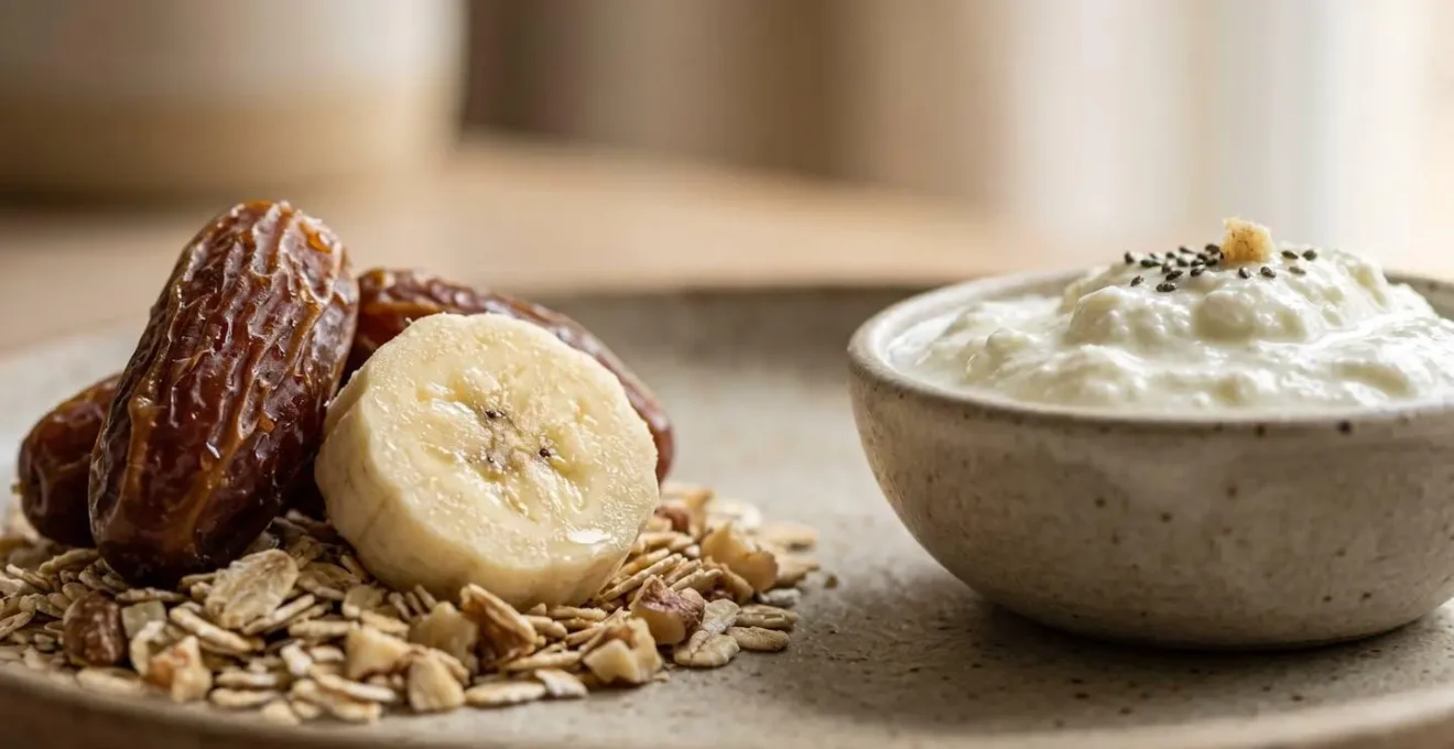 Composition symbolisant le concept de fenêtre métabolique et du timing nutritionnel optimal après l'effort