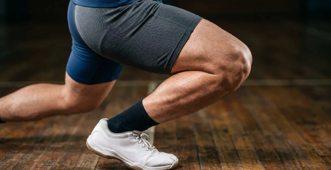 Position athlétique avec jambes fléchies illustrant le pré-chargement musculaire optimal