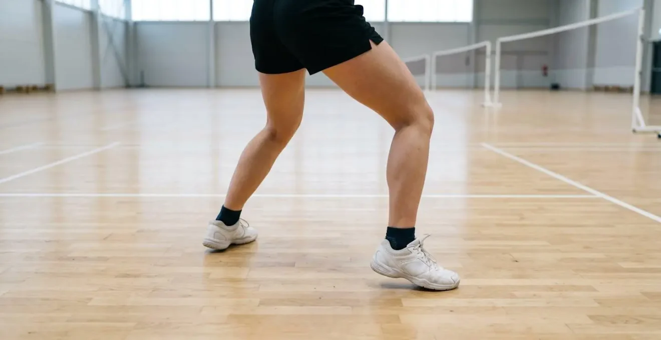Positionnement des appuis et jeu de jambes en badminton vu en plan large
