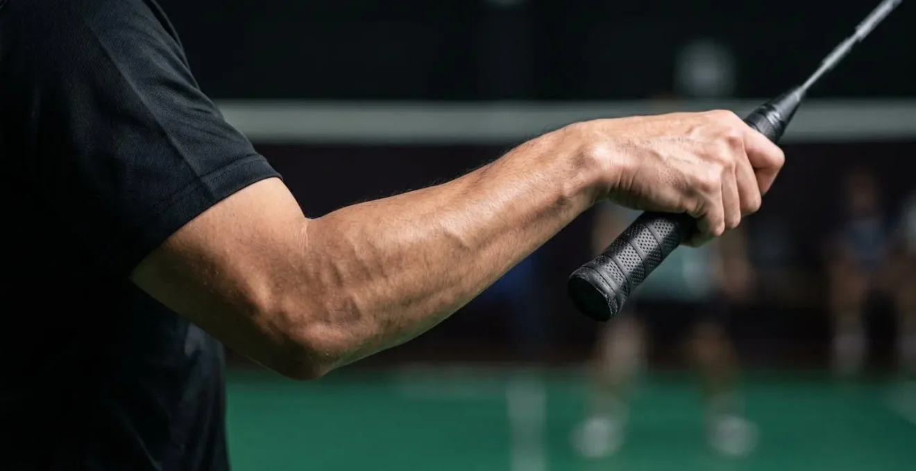 Gros plan sur l'avant-bras d'un joueur montrant la rotation explosive de pronation pendant la frappe