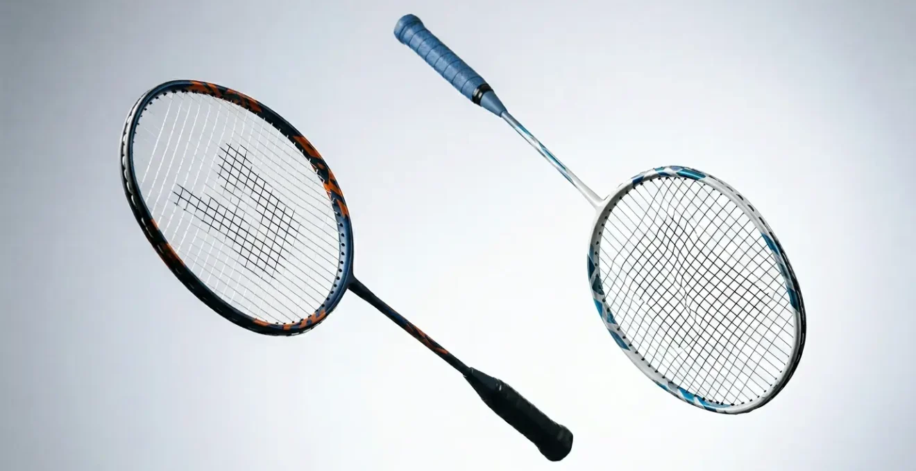 Comparaison visuelle entre raquette de badminton équilibrée en tête et en manche pour optimiser la performance du smash