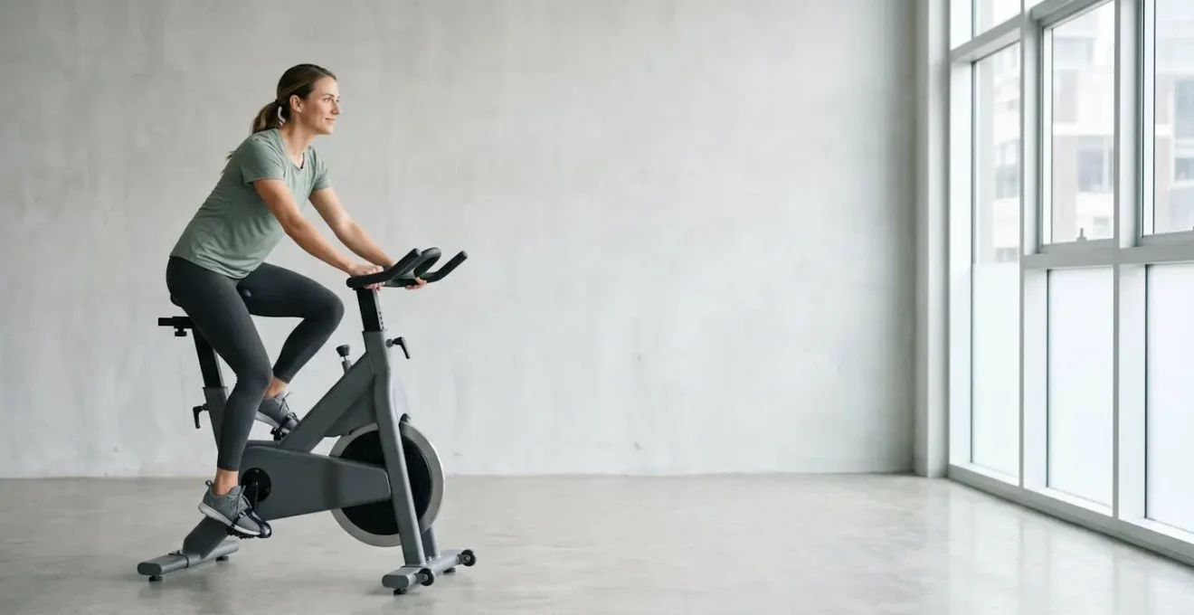 Athlète pratiquant une récupération active à faible intensité sur vélo stationnaire