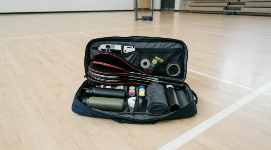Préparation d'un sac de badminton pour un tournoi avec équipement essentiel
