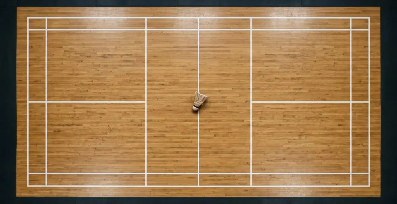 Vue aérienne d'un terrain de badminton montrant les angles d'attaque depuis le centre